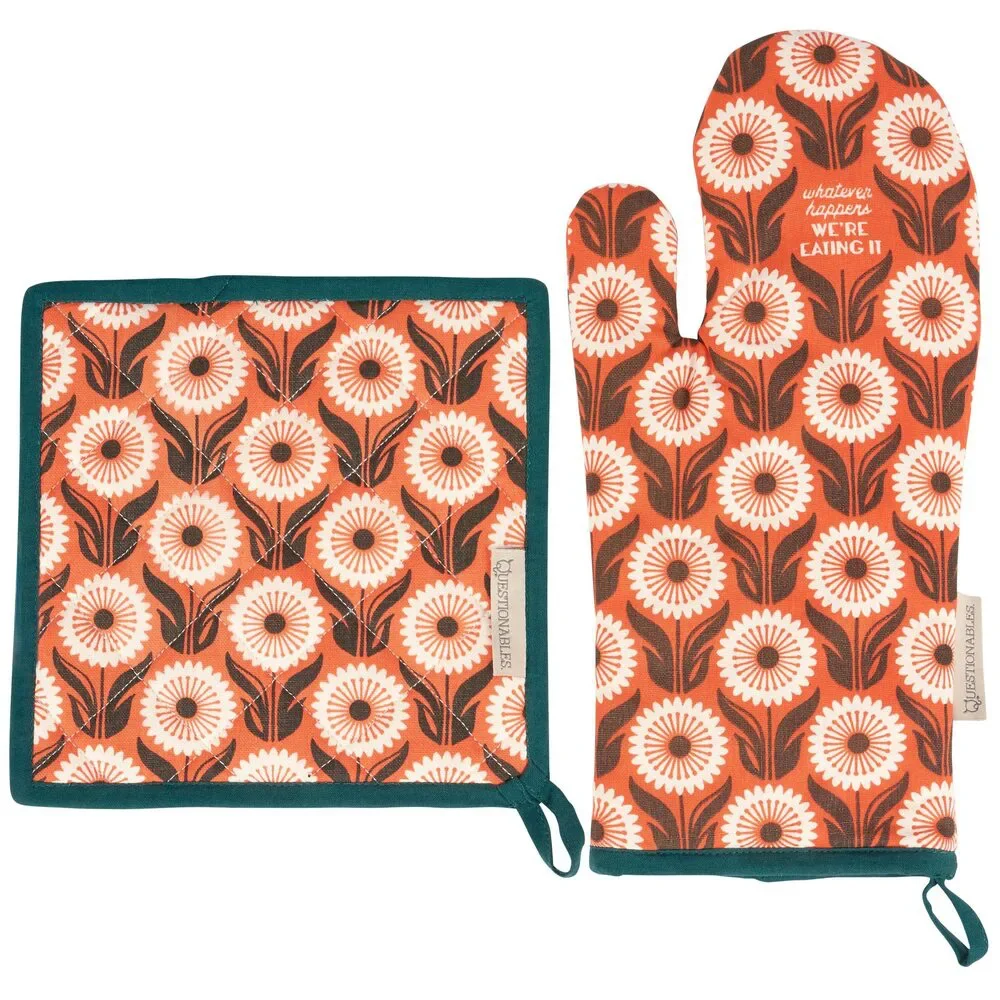 Whatever Happens We're Eating It Floral Oven Mitt & Potholder Set